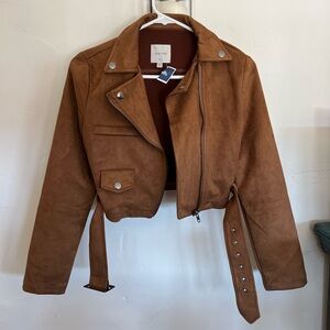 Brown Cropped Leather Jacket Womens Small